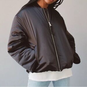 Urban Outfitters Black Bomber Jacket silver hardware xs